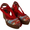 Dolce & Gabbana Women's Multicolor Rafia Wedge Heels Sandals Shoes