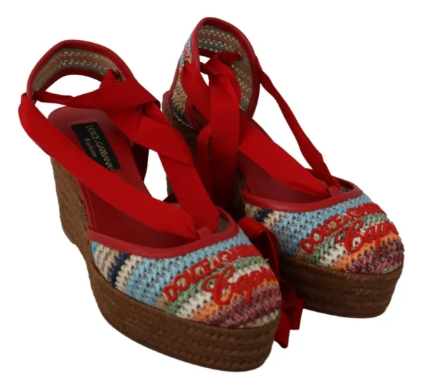 Dolce & Gabbana Women's Multicolor Rafia Wedge Heels Sandals Shoes