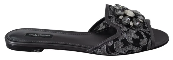 Dolce & Gabbana Women's Elegant Floral Lace Crystal Slides