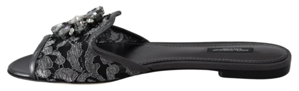 Dolce & Gabbana Women's Elegant Floral Lace Crystal Slides