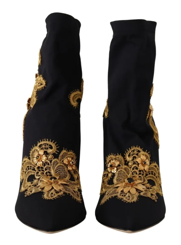Dolce & Gabbana Women's Elegant Floral Lace Trim Mid Calf Boots