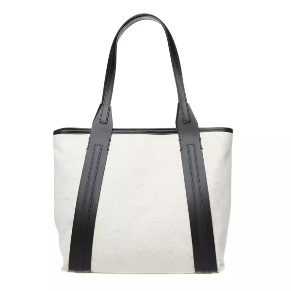 Trussardi Women's Elegant White Fabric Shoulder Bag with Leather Accents