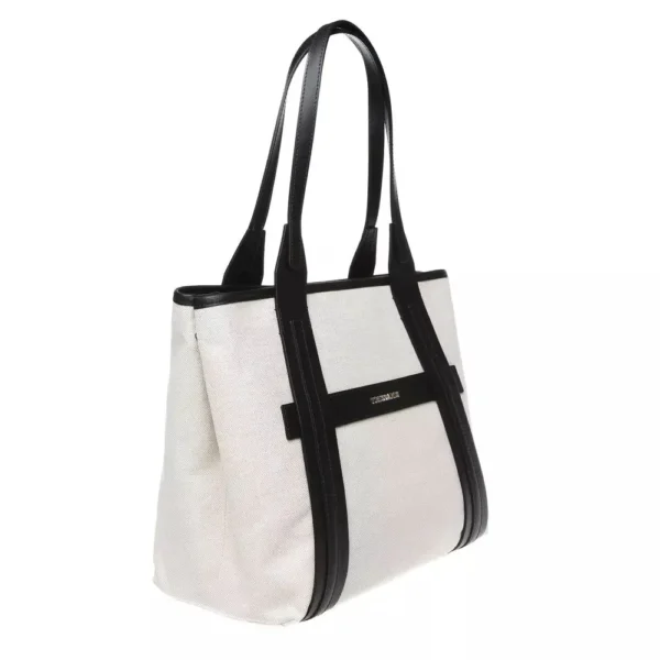 Trussardi Women's Elegant White Fabric Shoulder Bag with Leather Accents