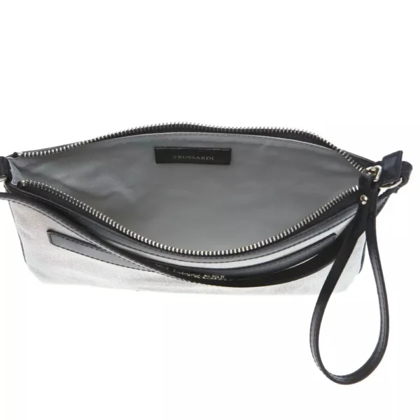 Trussardi Women's Elegant White Fabric & Leather Shoulder Strap Bag