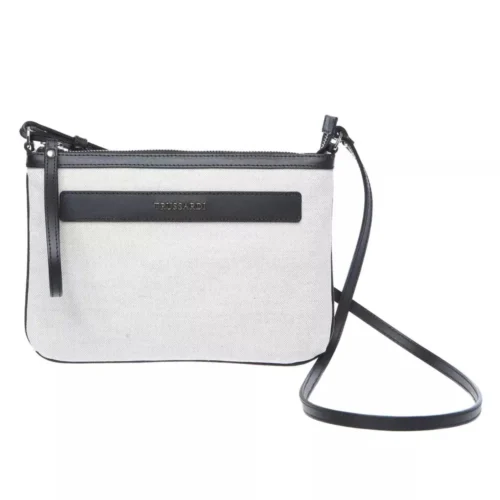 Trussardi Women's Elegant White Fabric & Leather Shoulder Strap Bag