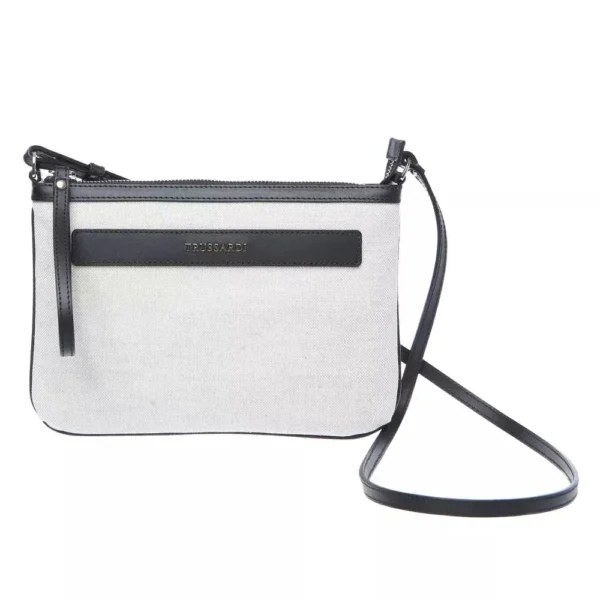 Trussardi Women's Elegant White Fabric & Leather Shoulder Strap Bag