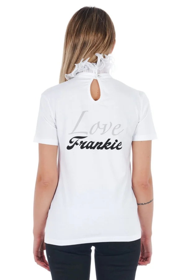 Frankie Morello Women's Elegant Lace-Embellished High Neck Tee