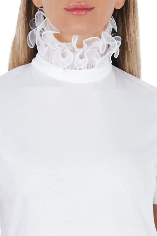 Frankie Morello Women's Elegant Lace-Embellished High Neck Tee