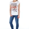 Frankie Morello Women's Chic White Front Print Tee