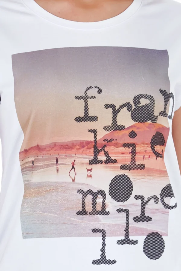 Frankie Morello Women's Chic White Front Print Tee