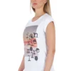 Frankie Morello Women's Chic White Front Print Tee