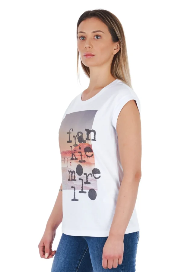 Frankie Morello Women's Chic White Front Print Tee