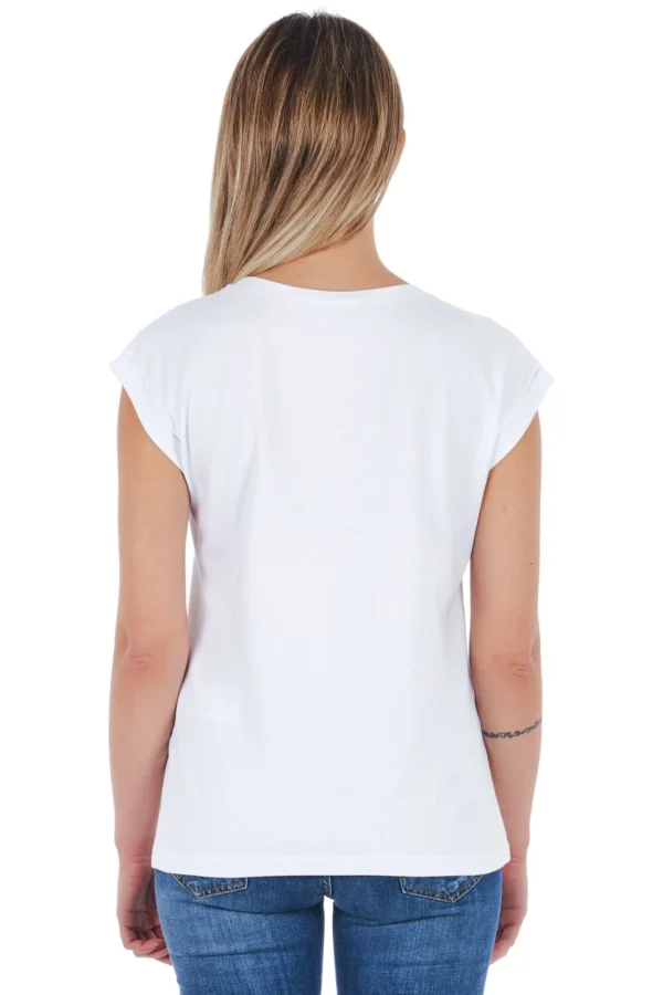 Frankie Morello Women's Elegant White Front Print Tee