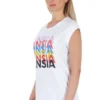 Frankie Morello Women's Elegant White Front Print Tee