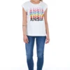 Frankie Morello Women's Elegant White Front Print Tee