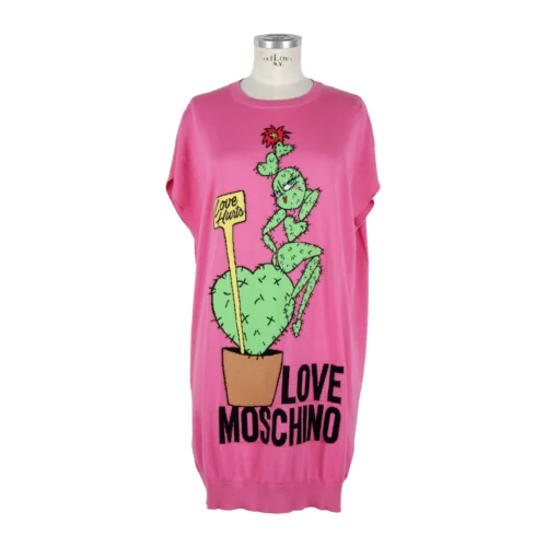 Love Moschino Women's Pink Cotton Summer Dress with Stitched Design